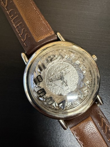 Vintage Guess 1996 Silver Dome Watch, 3D Dial, New In Box, New Battery