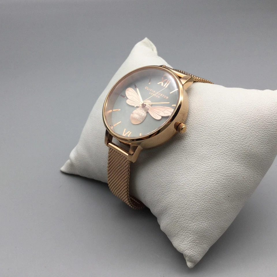 Reloj Olivia Burton London 3D Bee para mujer 34 mm esfera gris oro rosa batería nueva Foto 4 de 4