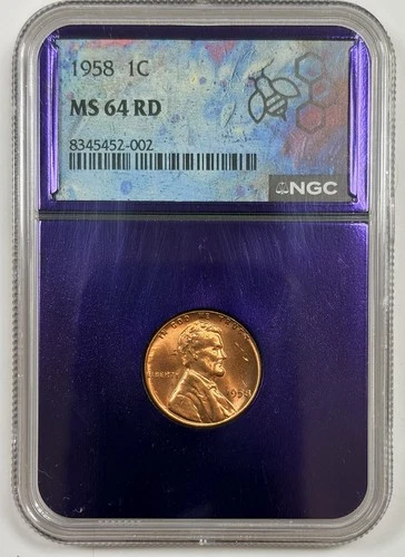 1958 1C MS64 RD Lincoln Wheat Cent - NGC Red Penny - Purple Core