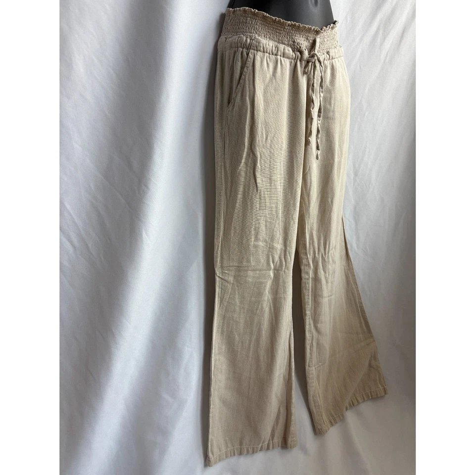 Love Tree Linen Blend Natural Beige Wide Leg Pants Mid Rise Size S Lagenlook - Image 3 of 4