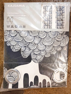 IKEA KAJSAMIA Curtain Panels 57x98 in Black/White Opaque Grommet Top