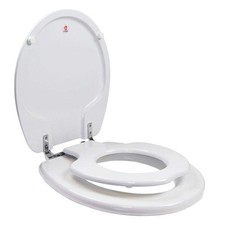 TinyHiney Potty Toilet Seat Adult/Child Wood White Round Chromed Hinges