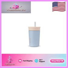 Easy Clean 12oz Kids Insulated Tumbler - Spill-Proof, Straw Included, Tan/Blue