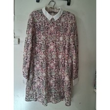 BCBGMAXAZRIA Women Multi Color Floral Lace Shift Dress White Collar Cuffs S