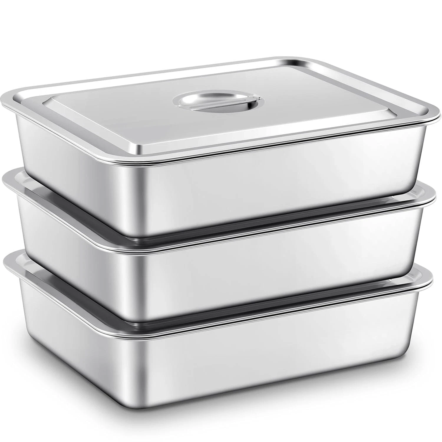3 Pcs Stainless Steel Bus Tubs with Lid, 13L Food Prep & Dishwashing Utility
