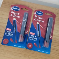 Image of x2 New Boxed Vaseline Prime Shine 2-in-1 Lip Balm Plum Red New