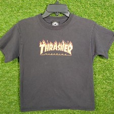 Thrasher Magazine San Francisco Flame Logo Black Graphic T-Shirt Youth M