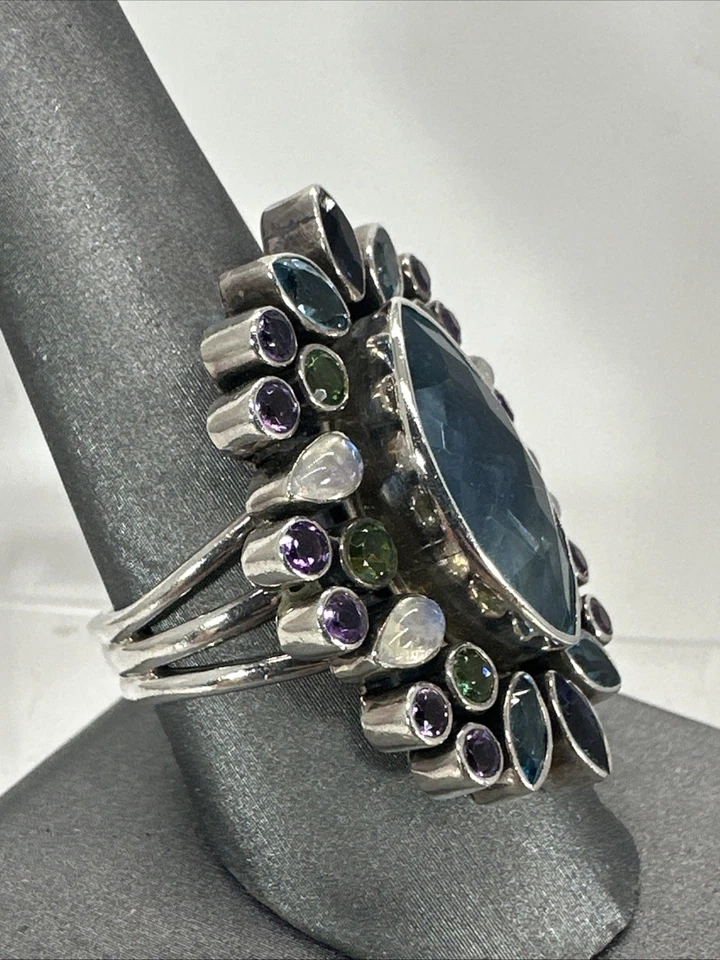 Anillo Nicky Butler NB Aqua Qtz Topacio Azul Amatista Plata Esterlina 925 Talla 8.5 Foto 3 de 4