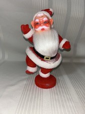 Vintage Flocked Waving Dancing Standing Santa Claus Christmas Decoration