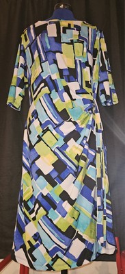 Kiara Womens Geometric Blue/Green Dress Size Large