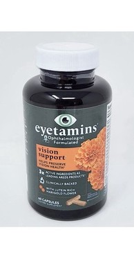Eyetamins Vision Support with Lutein Rich Marigold Flower, 60 Capsules Exp 02/27