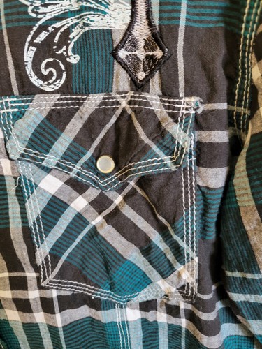 Pop Icon Buckle Men's XL Green Black Plaid Cotton Western Snap Front Embroidered - Picture 5 of 10