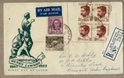 Australia 1949 Beaumont Lawson Block 4 Registered FDC Cover 1/9d Airmail Rate UK
