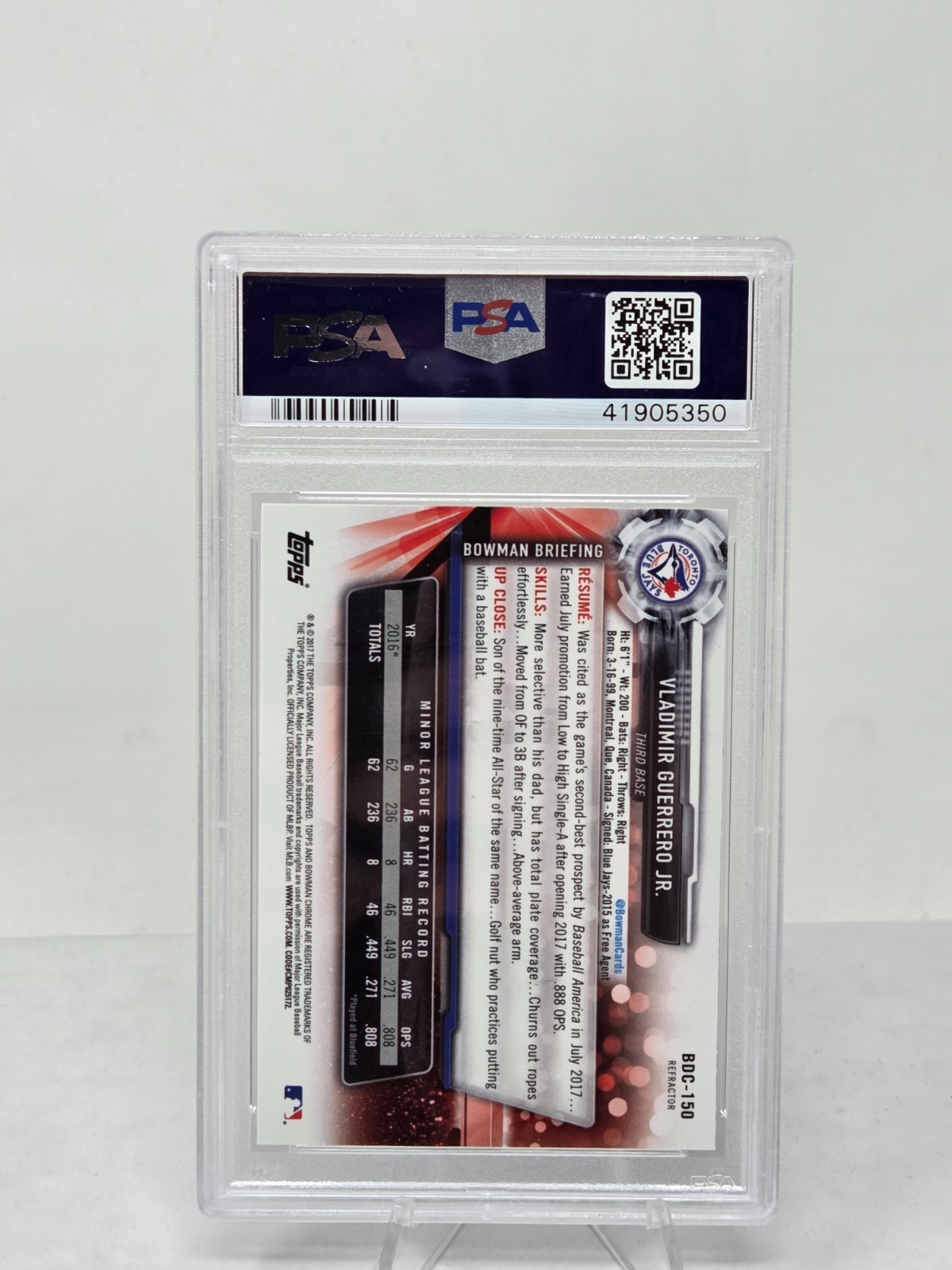 2017 Bowman Chrome Refractor VLADIMIR GUERRERO JR RC CARD PSA 10 GEM MINT view 2