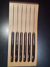 Dexter Russel Stainless Steel Steak Knives (6) Rosewood Handles Wood Holder USA