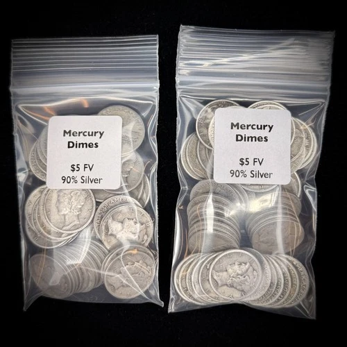 $10 FV Mercury Dimes 90% Silver (100 Coins) Pre-1965 Circulated US Junk Silver