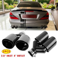 For Mercedes Benz SL Pair 2.5" to 4" Carbon Dual Exhaust Pipe Tips Slant Cut