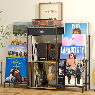 Record Player Stand with Vinyl Storage, Record Player Table with 8-Tier Display