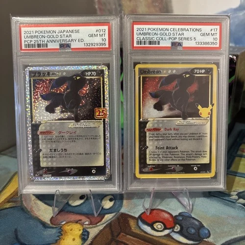 Pokémon TCG Umbreon Gold Star 25th Anniversary English & Japanese PSA 10