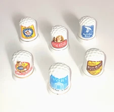 6 Porcelain Thimbles- Morton salt, Campbells, Coca Cola, Bon Ami, A&H and Ivory