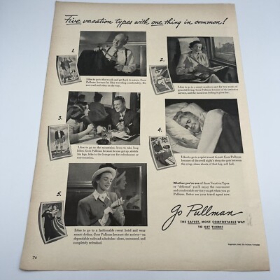 1948 Pullman Sleeping Cars Vtg Print Ad 10''x14'' train travel five vacation types
