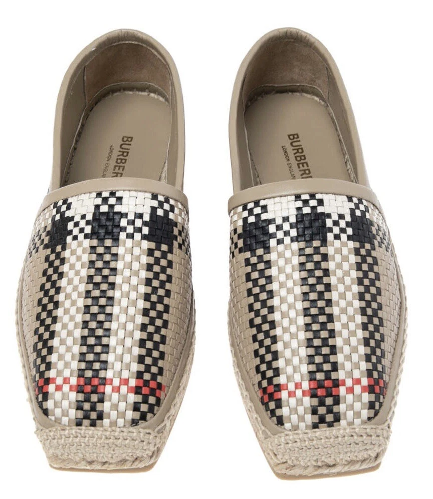 NEW Burberry Archive Beige Woven Leather Espadrille Flats Size 37 No Box bag