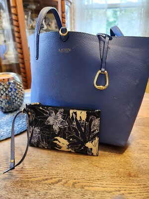 LAUREN Ralph Lauren Reversible Tote Floral/Blue With Zip Wristlet
