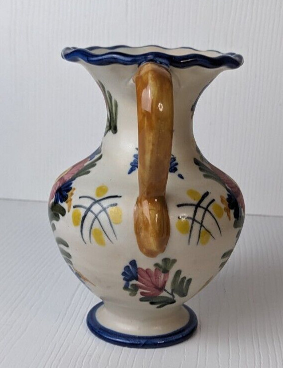 vintage floral vase two handles signed Flaera Espana Spanish