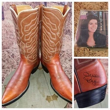 Men's Cowboy Western Boots Susan Raye Autographed 1970s Justin 10 D Signed Vinyl