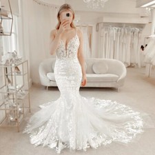 Elegant Wedding Dresses Sleeveless Lace Applique Mermaid Bridal Gown Court Train