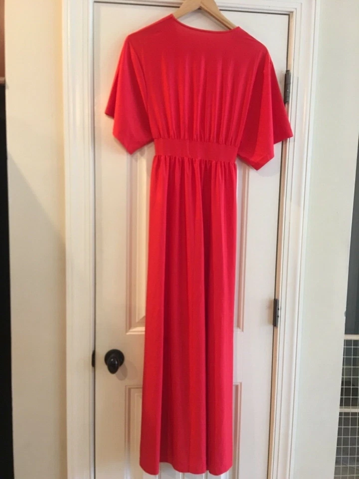 Vintage SHADOWLINE Red Silky Nylon Empire Waist ROBE Lingerie S/M - Image 3 of 4