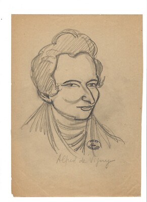 VIGNY Alfred de: Portrait au pencil de l écrivain directed by LEBON and signed