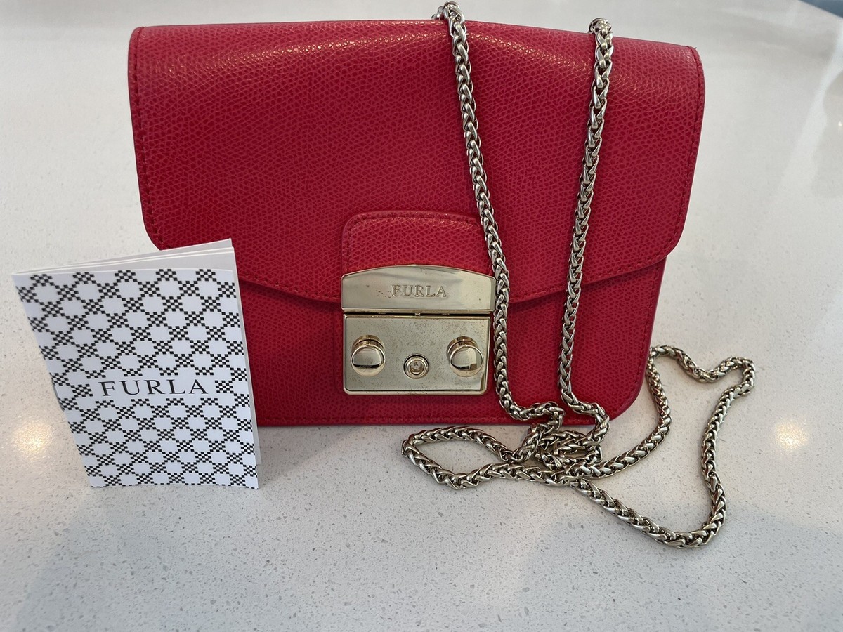 Furla Metropolis Ladies Small Red Leather Crossbody Bag With Gold