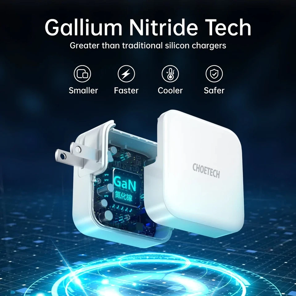 Choetech 65W Dual 2 Port PD Charger GaN Tech USB C Fast Charging AU Wall Adapter - Image 3 of 4