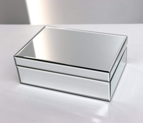Silver Glass Mirrored Jewelry Box Beautiful Finish Storage Sturdy Organizer High - Picture 2 of 12