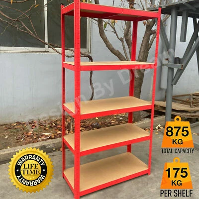 DAYPLUS® Red Garage Shed Racking Storage Shelving Unit Boltless Metal Shelves 5 Tier Shop