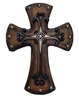 Hiend Accents Studded Wood Cross With Tooled Leather And Small Cross, New, Free on sale Hiend Accents Studded Wood Cross With Tooled Leather And Small Cross, New, Free on sale
