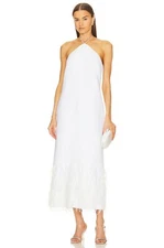 Alexis Izzie Iris White Feather Trimmed Maxi Dress Medium New $1,110