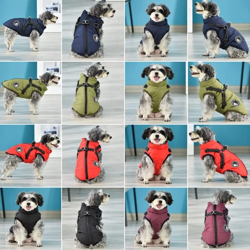 Winter Fleece Dog Coat w/ Harness Dog Jacket Waterproof Reflective Harness S-5XL - Picture 4 of 17