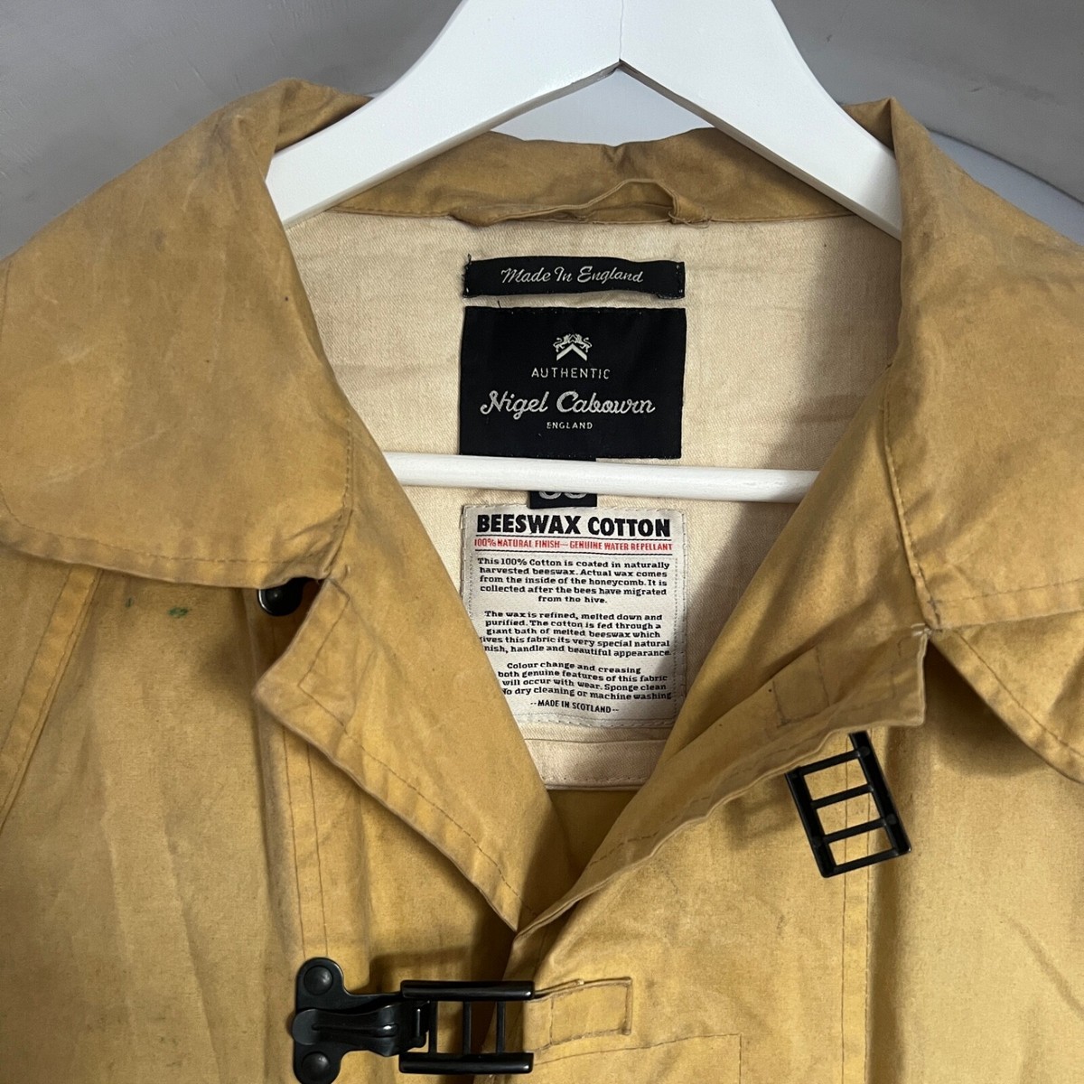Men's NIGEL CABOURN Waxed Beeswax Yellow Fishing Coat Size