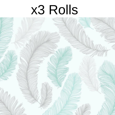 x3 Rollen Blau Reflektieren Feder Tapete Grandeco Glitzer Struktur Kleben Sie die Wand