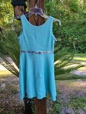 Emily West Girls Turqouise Green and Silver Glittering Size 10 Dress VGC 