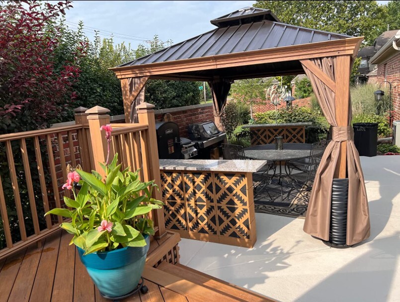 Domi 10' x 12' Outdoor Hardtop Gazebo Aluminum Wood Grain Frame w/Sidewalls