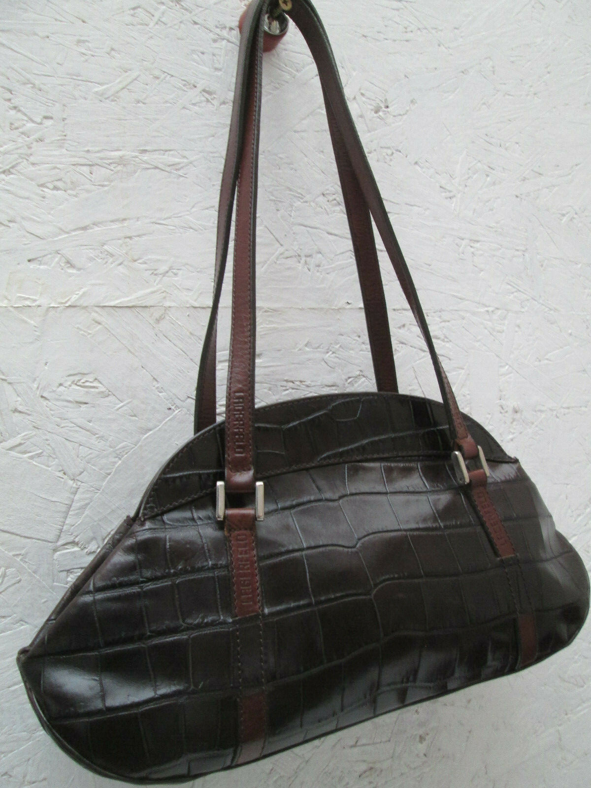 -AUTÉNTICO bolso de mano LAGERFELD cuero efecto cocodrilo bolso TBEG