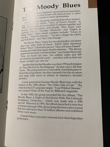 The Moody Blues Caesar’s Palace Las Vegas Program - Picture 4 of 6