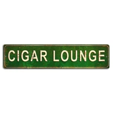 Cigar Lounge Rustic Street Sign - 18x4 Inch Metal Man Cave Decor