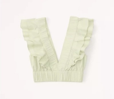 NWT Abercrombie Drama Green Ruffle Cropped Blouse Poplin Resort Beach Small