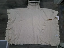 NWT Ugg Jacey Poncho  charcoal Cream wool blend cowl-turtle neck ruffle One Size