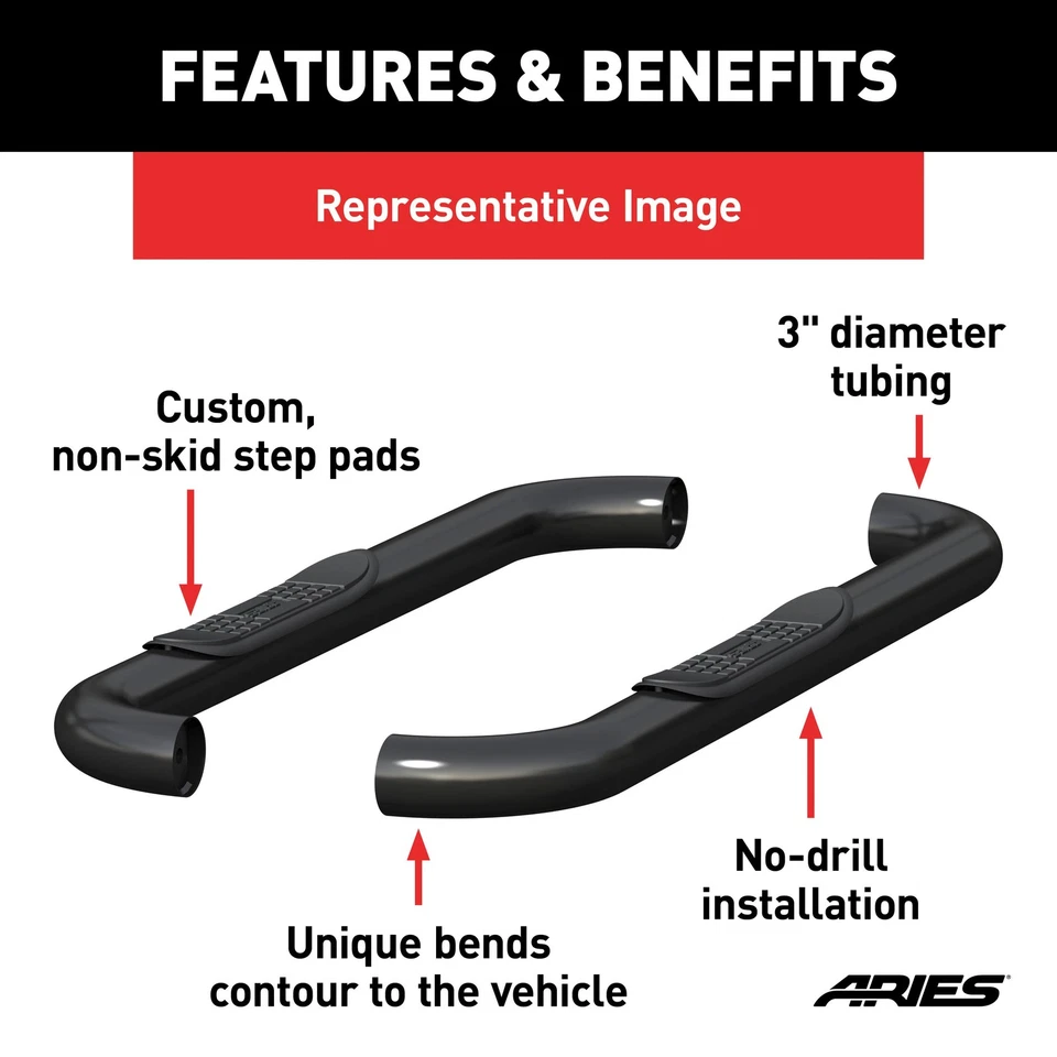 Aries 3in Round Black Nerf Bars Side Steps for 1997-2003 Ford F-150 Standard Cab Foto 4 de 4