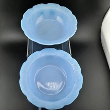 Vintage Depression Jeanette Glass Small Dessert Bowl Cherry Blossom Delphite 2pc